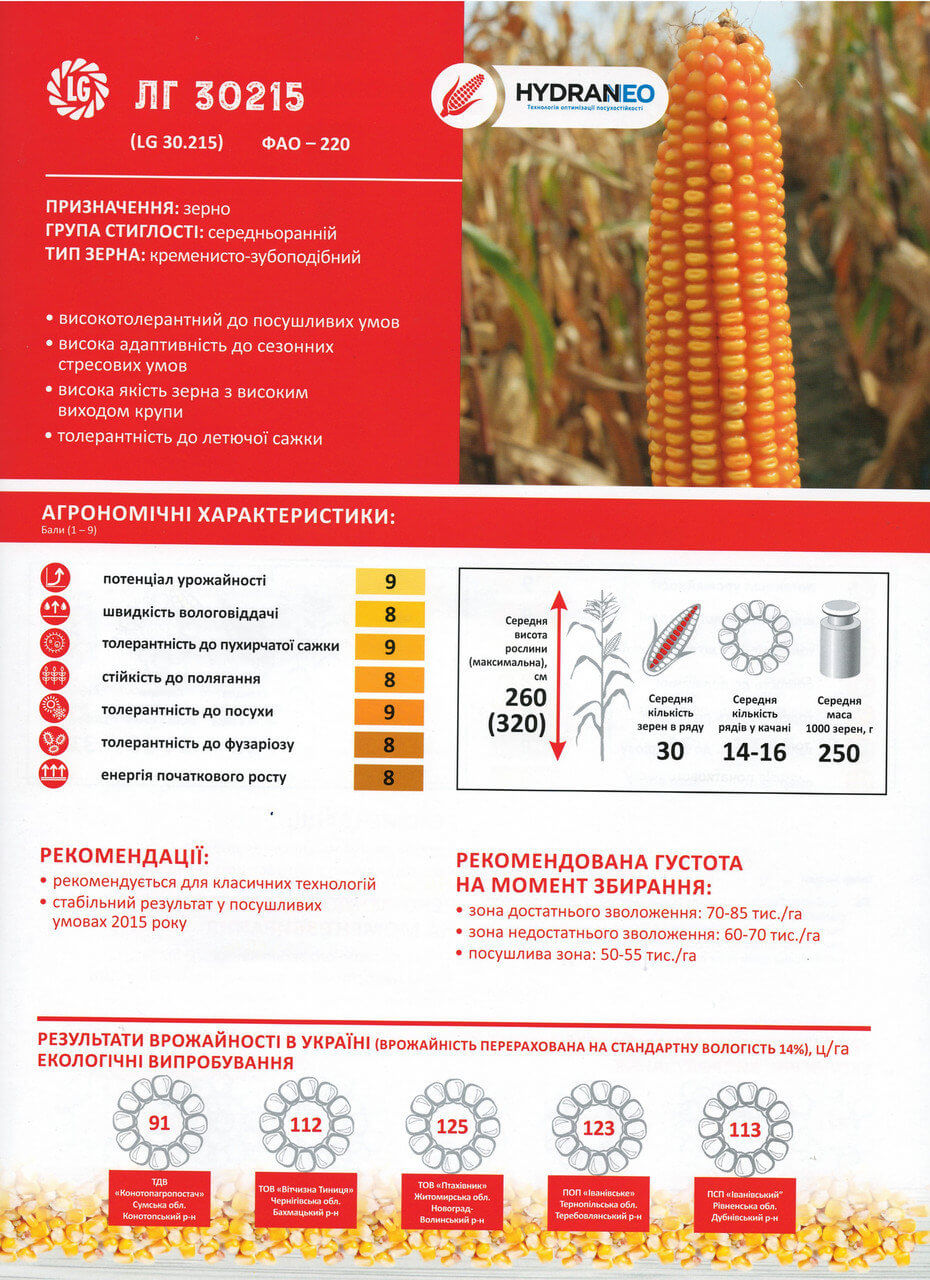 Купити Насіння кукурудзи ЛГ 30215 (ФАО 220) 